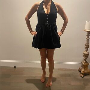Zara Black Halter Mini Dress with Button Front